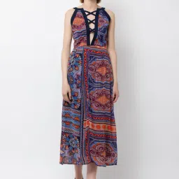 DODO & MOA Multicolor Velvet Printed Midi Dress-image-23