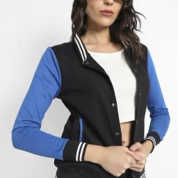 Campus Sutra Black & Blue Cotton Color-Block Jacket-picture-3
