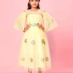 BAESD Girls Embellished Cape Sleeves Net Gown Maxi Dress-picture-49