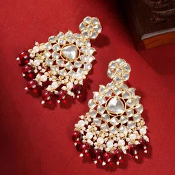 TEEJH Gold-Plated Classic Artificial Stone Studded Chandbalis Earrings-18