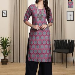 HERE&NOW Selection of 2 Geometric Printed Round Neck Straight Kurtas-20