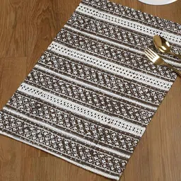 Myntra Elegant Homes 4 Pcs Brown & White Striped Cotton Table Placemats-4
