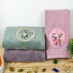 RANGOLI 3 -Pcs Peach  & Green Printed Cotton Highly Absorbent 450 GSM Hand Towel-37