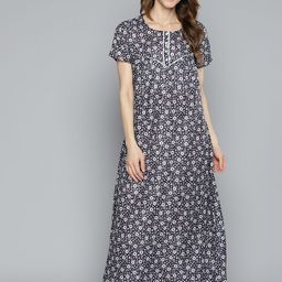 HERE&NOW Black & White Floral Printed Maxi Nightdress-image-81