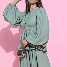 Basics By Tokyo Talkies Women Gorgeous Green Solid Dress-26