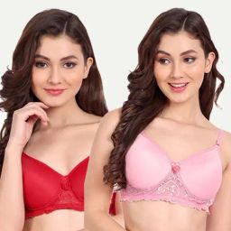 FIMS: Fashion is my Style Red & Pink Lace Work Everyday Bras - Pack Of 2-picture-23