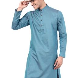 TAHVO Blue Cotton Slim Fit Self Pattern Kurta-picture-26