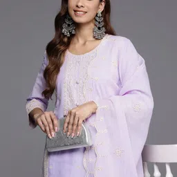 Varanga Ethnic Motifs Embroidered Panelled Sequinned Pure Cotton Kurta Set-image-64