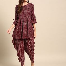 Anouk Women Paisley Printed Pleated Kurta with Dhoti Pants-picture-17