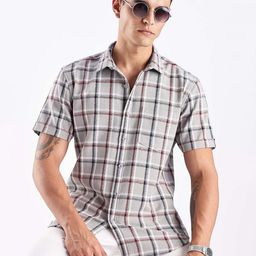 HERE&NOW Men Tartan Checked Spread Collar Casual Shirt-picture-48