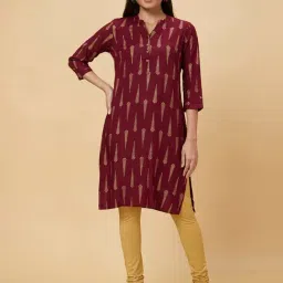 Globus Wine Printed Straight Kurta-image-59