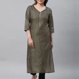 Aurelia Black Cotton Printed Straight Kurta-image-74