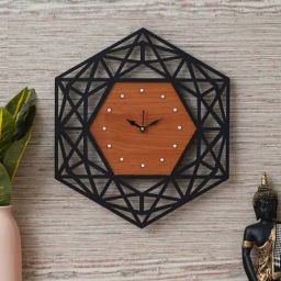 eCraftIndia Black Wood Hexagon Modern Wall Clock-41