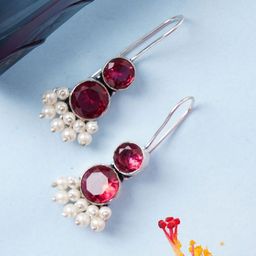 Bamboo Tree Jewels Crystals Studded Circular Drop Earrings-image-86