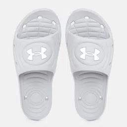 UNDER ARMOUR Men Grey & White Brand Logo Embossed Locker IV Sliders-16