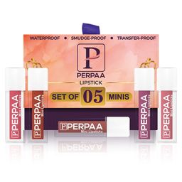 PERPAA Set Of 5 Waterproof Matte Mini Liquid Lipsticks - 1.2ml Each Shade 2-3-7-9-10-14