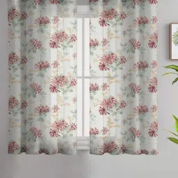 SPACES DRAPE STORY Elegent Maroon & White Polyester 5 ft Window Curtain - Set of 2-13