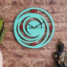 eCraftIndia Blue Wood Modern Round Shape Wall Clock-46