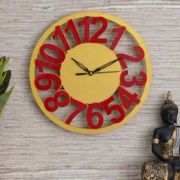 eCraftIndia Yellow Wood Round Shape Wall Clock-10
