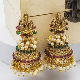 GRIIHAM Gold-Plated Dome Shaped Artificial Beads Jhumkas-30