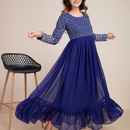AKSHARAM Floral Embroidered Georgette Fit & Flare Maxi Dress-image-95