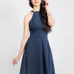 DELIS Women Halter Neck Georgette Fit & Flare Dress-image-42