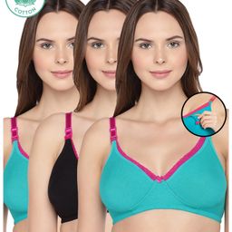 Inner Sense Pack Of 3 Organic Antimicrobial Laced Soft Nursing Bra - Black & Green-image-93