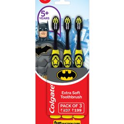 Colgate Kids Extra Soft Toothbrush with Tongue Cleaner Batman Print Pack of 3 - Black-9