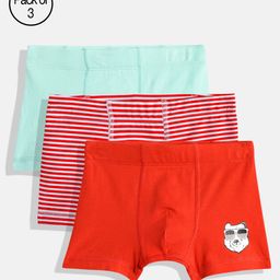 Mackly Pack Of 3 Cool Bear Printed & Striped Boxers For Boys - Light Blue & Red-image-13