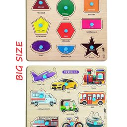 Enorme Big Wooden Shape Colors and Vehicles Puzzle with Knobs Educational and Learning Game For Kids Multicolour - 18 Pieces-14
