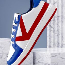 KazarMax Colour Blocked Laced Up Trainers Sneakers - White & Blue-picture-21
