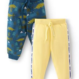 Babyhug Cotton Knit Full Length Lounge Pants Dino Print Pack of 2 - Yellow & Blue-image-82