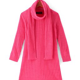 Pine Kids Acrylic Full Sleeve Woolen Dress With Scarf - Navy Blue-image-37