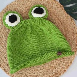 Woonie Hand Knitted Frog Face Detailed Acrylic Cap - Green-picture-38