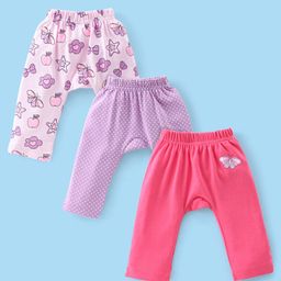 Babyhug Cotton Knit Full Length Diaper Legging Polka Dot Print Pack Of 3 - Multicolor-image-85