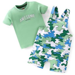 Babyhug 100% Cotton Single Jersey Knit Camouflage Printed Dungaree and Half Sleeves T-Shirt Set - Green-image-14