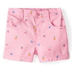 Babyhug Woven Mid Thigh With Stretch Shorts Fruits Print - Pink-image-29