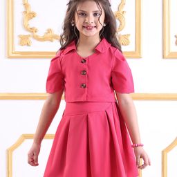 Mark & Mia Party Half Sleeves Top with Knee Length Skirt Solid Colour - Fuchsia-image-70