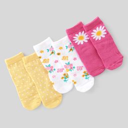 Cute Walk By Babyhug Anti-Bacterial Ankle Length Socks Floral & Polka  Dot Design Pack Of 3 - Pink Yellow & White-image-46