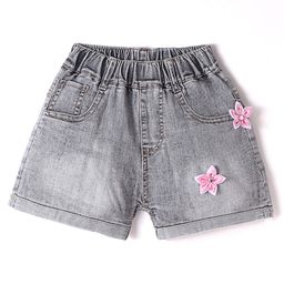 Kookie Kids Solid Shorts with Floral Applique - Black-image-98