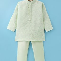 Ridokidz Full Sleeves Ethnic Motifs Embroidered Kurta Pyjama Set - Pista Green-image-96