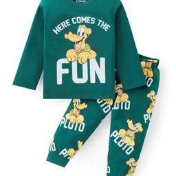 Babyhug Disney Single Jersey Knit  Full Sleeves Night Suit with With Pluto Graphics- Dark Green-image-43