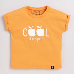 giniekids Cotton Half Sleeves Cool Text Embroidered Top - Mustard Yellow-picture-24