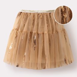 Kookie Kids Knee Length Tiered Skirt with Sequins - Tan-image-99