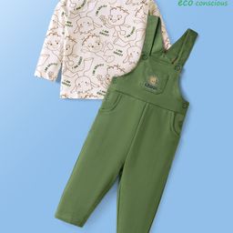 Babyoye Marvel Cotton Knit Dungaree & Full Sleeves T-Shirt With Groot Graphics - Olive Green-image-54