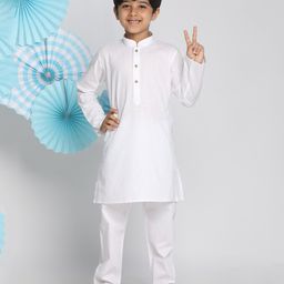 Vastramay Full Sleeves Solid Coordinating Kurta & Pyjama Set - White-image-48