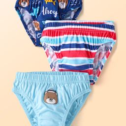 Babyhug Single Jersey Anti-Bacterial Briefs with Stripes & Placement Print Pack of 3 - Light Blue & Navy Blue-picture-22