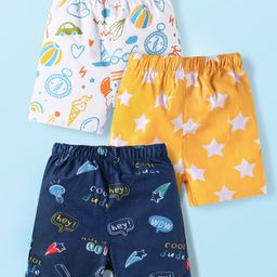 Babyhug Cotton Poplin Woven Boxer with Star Print Pack of 3 - Navy Blue Yellow-image-63