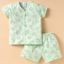 Tango Interlock Half Sleeves Co-ords Front Open Shorts Night Suit with Elephant Print - Light Green-image-49