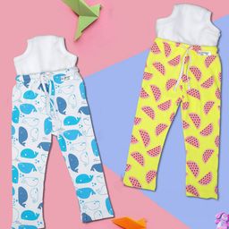Snugkins Diaper Pant Potty Training Pajamas 100% Cotton Pack of 2 - Watermelon & Whale Print - Yellow & White-14